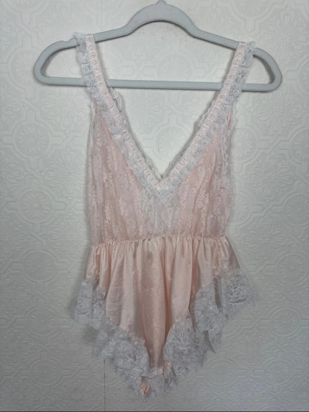 Vintage Pink Satin Lace Teddy Bodysuit Lingerie Romantic Cottagecore Pink Girlie - Picture 5 of 11
